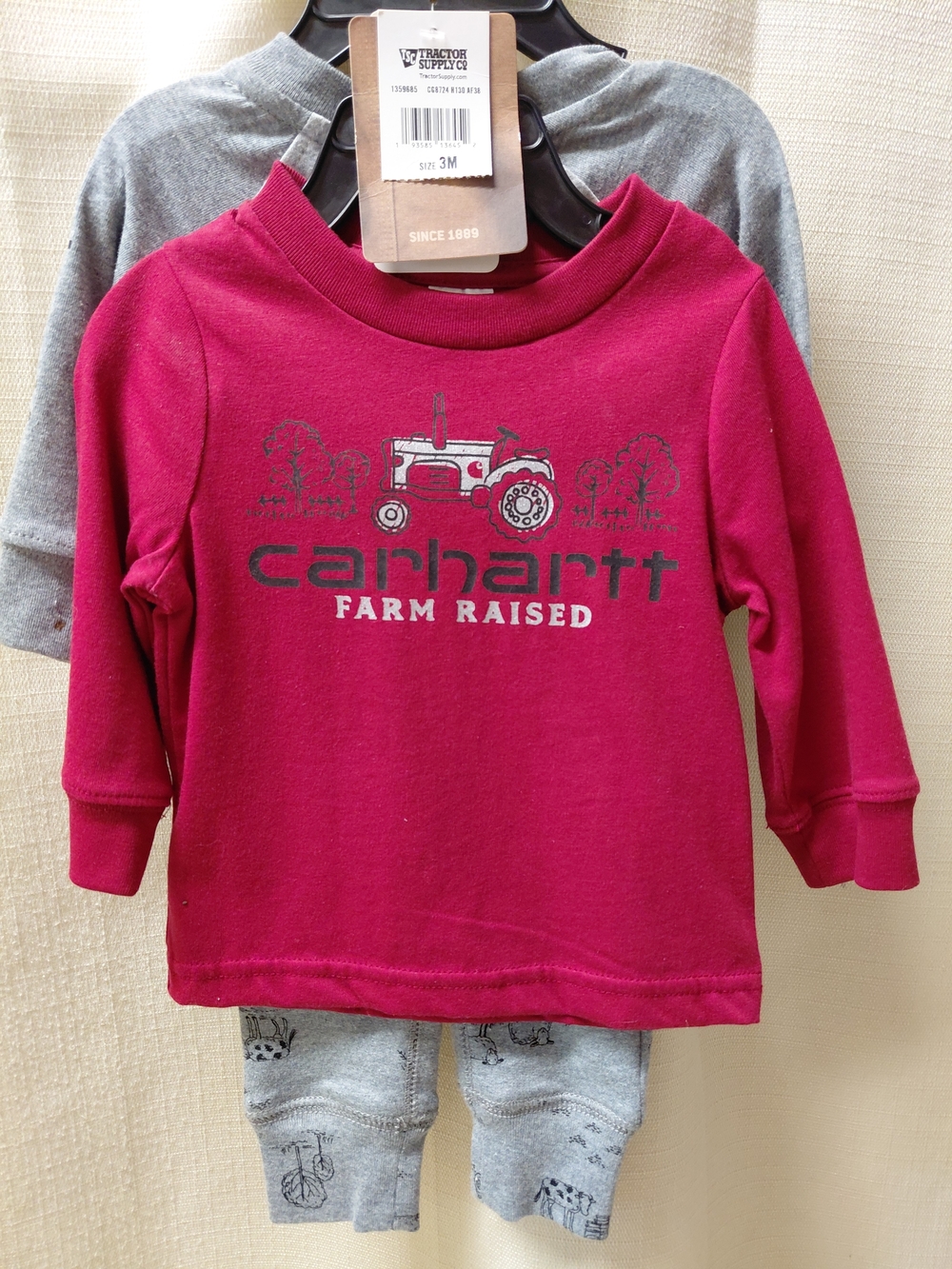 Carhartt Kids Magenta Long-Sleeve Farm Tractor 3 Piece Set. Size: 3 month
